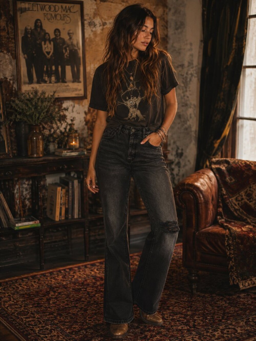 Wild Fable Washed Black Distressed Flare Jeans Ripped Knee Y2K Grunge 0